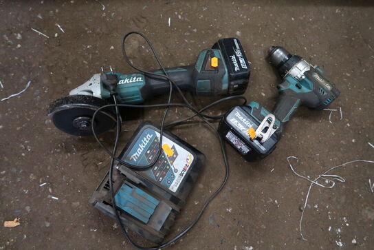 2 stk. akku håndværktøj MAKITA DGA506, DHH486 med 2 stk. batterier og lader