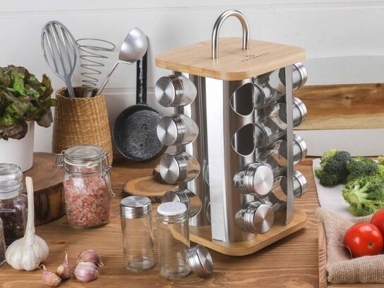 Kryderisæt med 16 kryderiglas og roterende stander.