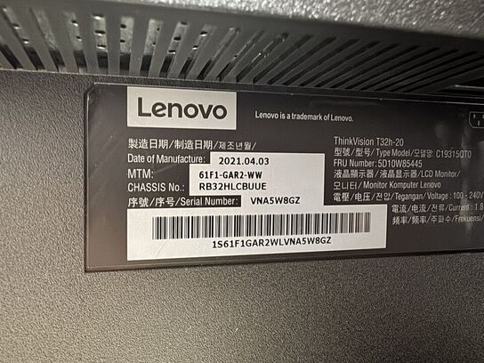 Skærm, LENOVO ThinkvisionT32h-20