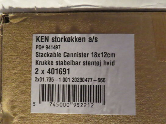 2 stk. krukker, stentøj 18x12 cm, creamhvide