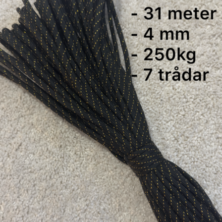 10 stk. Faldskærmsliner 550, 31 meter, Sort/Gul
