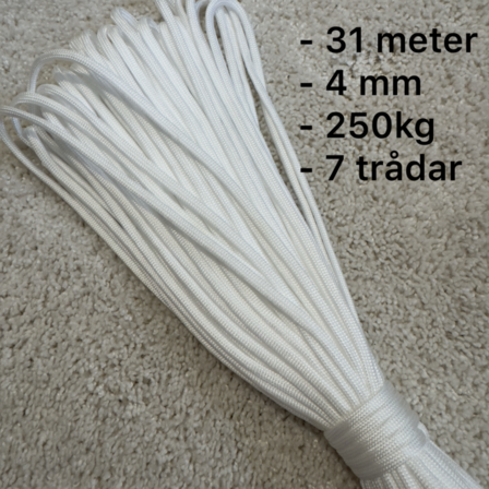10 stk. Faldskærmsliner 550, 31 meter, Hvid
