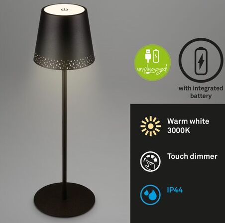 2 stk. briloner udendørs led batteridrevet bordlampe 38 cm sort(ubrugt)