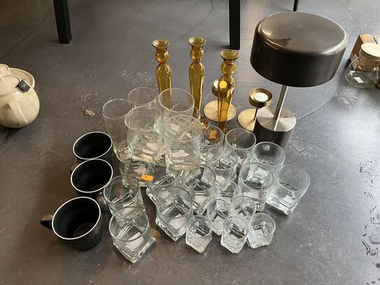 Lampe, lysestager, glas m.v. 