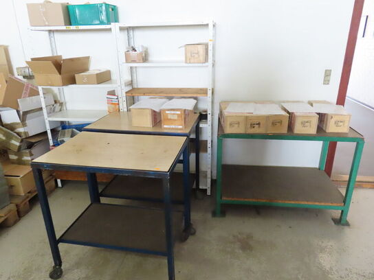 3 stk. rullevogne samt reol med indhold