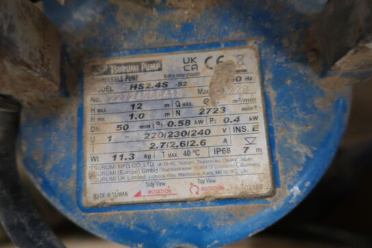 3 stk. dykpumper bl.a. TSURUMI PUMP RS2.4S, HS3.75S med slange