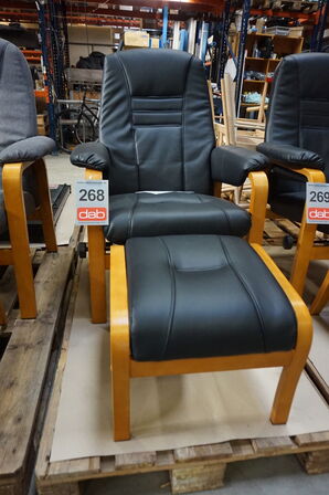 Otium lænestol inkl. fodskammel - sort PU-læder 
