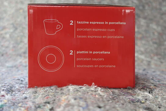 2 stk. BIALETTI LOVERS Kaffe porcelænskopper + underkopper