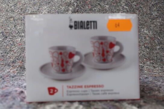 2 stk. BIALETTI LOVERS Kaffe porcelænskopper + underkopper