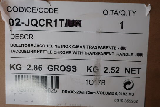 El-keddel BUGATTI JAQUELINE 02-JQCR1T med transparant håndtag