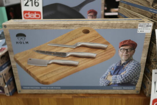 2 pk. Ostebræt - m. 3 knive fra Holm Rustfrit stål/akacie