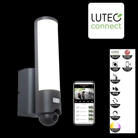 Lutec security elara udendørslampe m. kamera væglampe(ubrugt)