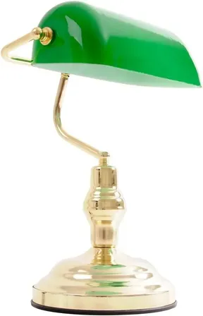 Globo antique banker bordlampe grøn messing glas(ubrugt)