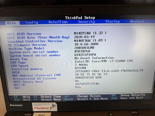 Bærbar computer LENOVO X1 Carbon
