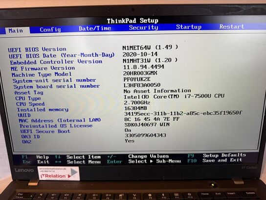 Bærbar computer LENOVO X1 Carbon 5th Gen.
