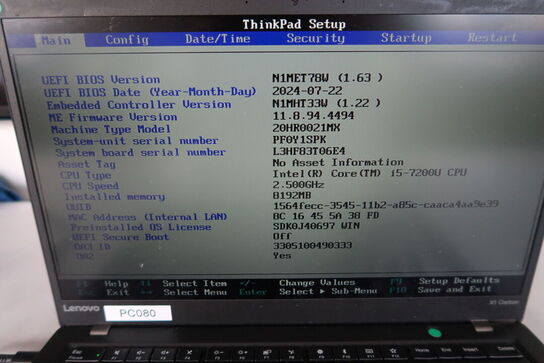 Bærbar computer LENOVO X1 Carbon 5th Gen.