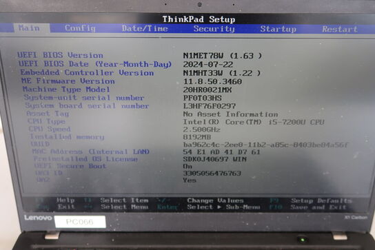 Bærbar computer LENOVO X1 Carbon 5th Gen.