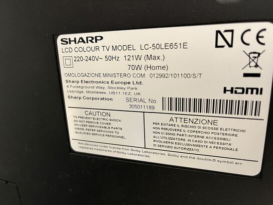 50" TV SHARP 50LE651E
