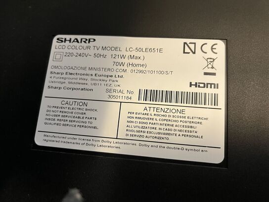 50" TV SHARP LC-50LE651E