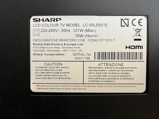 50" TV SHARP 50LE651E