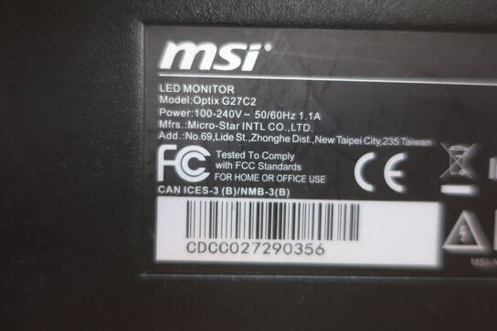 2 stk. skærme MSI OPTIXG27C2 med mus og tastatur