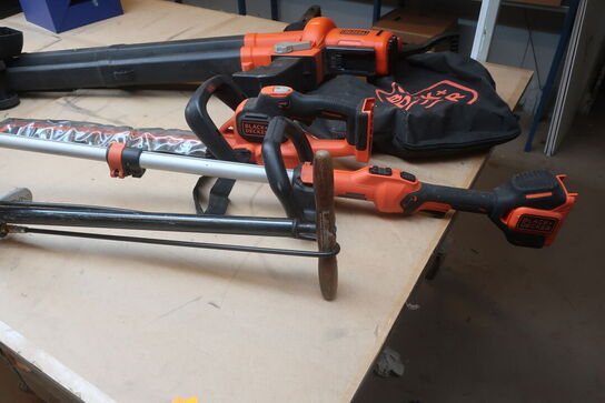 3 stk. havemaskiner BLACK & DECKER, pumpe og værktøjskasse