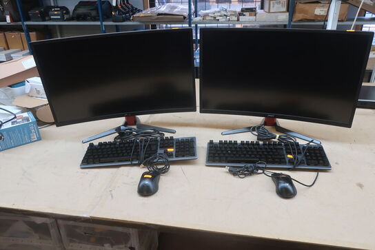 2 stk. skærme MSI OPTIXG27C2 med mus og tastatur