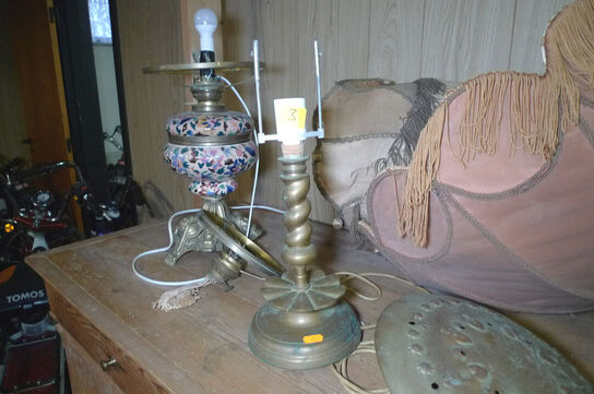 Messing, 2 stk. lamper, kaffekande og sengevarmer, balancevægt