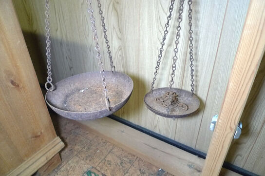 Messing, 2 stk. lamper, kaffekande og sengevarmer, balancevægt