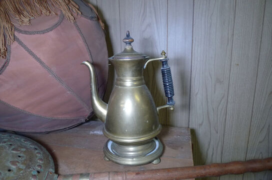 Messing, 2 stk. lamper, kaffekande og sengevarmer, balancevægt