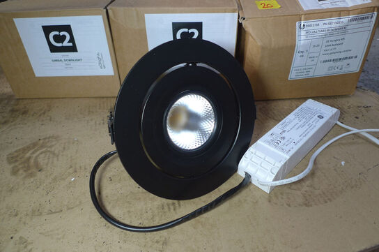 2 stk. store LED-indbygningsspots ca. ø-hul 16cm, e3light, Gimbal