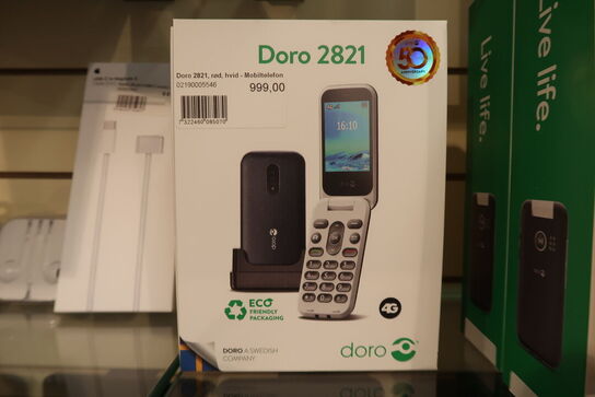 2 stk. DORO 2821 - hvid, rød - 4G funktionstelefon - 17 MB - GSM