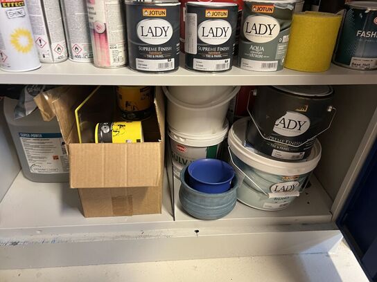 Stålskab samt reol inkl. indhold 