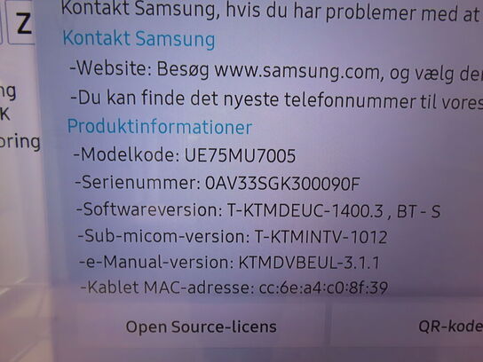 75" TV SAMSUNG UE75MU7005 med remote