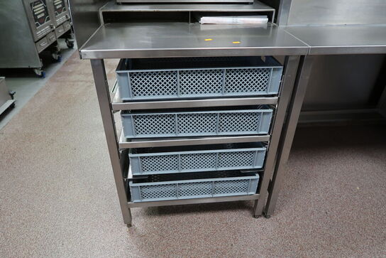 Rustfri opbevaringsbord med indhold (brødrister medfølger ikke)