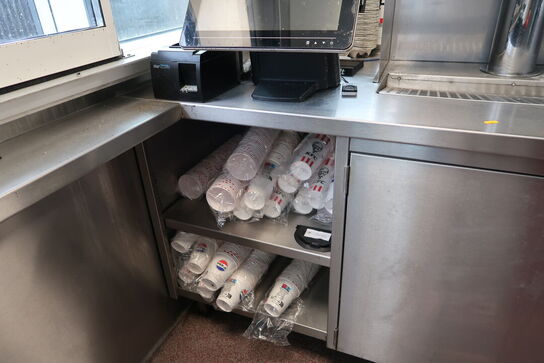 Rustfri stålbord med indhold og sodavandsdispenser (elektronik medfølger ikke)