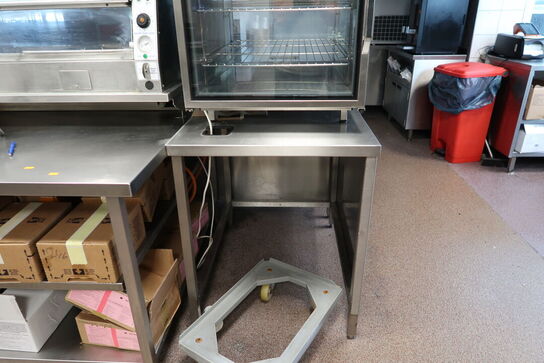 Rustfri stålbord med indhold (transfer bin og varmeskab medfølger ikke)