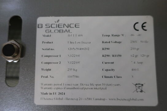 Fryseskab B SCIENCE GLOBAL B-ULT 400 (password virker ikke, update fejl)