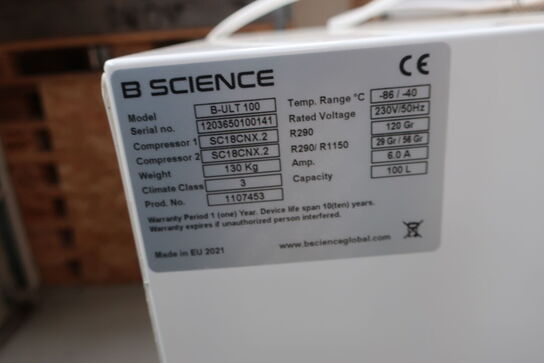 Fryseskab B SCIENCE GLOBAL B-ULT 100 (kaput -23 grader)