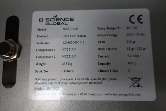 Fryseskab B SCIENCE GLOBAL B-ULT 400 (Køle teknik problem)