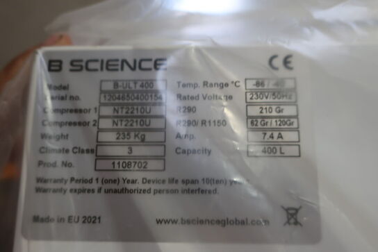 Fryseskab B SCIENCE GLOBAL B-ULT 400 (kølesystem virker slet ikke)