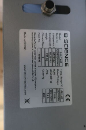 Fryseskab B SCIENCE GLOBAL B-ULT 400 (kører ikke)