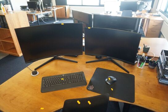 2 stk. skærme + tastatur, mus, headset & dockingstation