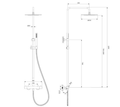 Termostatisk krom brusersæt til udsat installation, ny I boks STRØMBERG