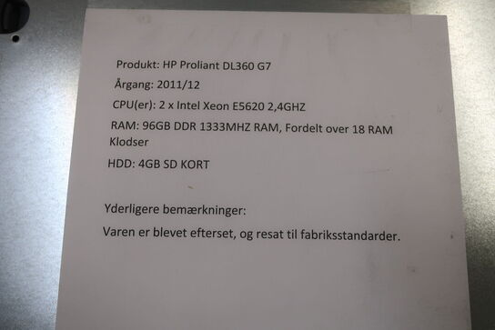 Rackserver HP Model:  PROLIANT DL360 G7