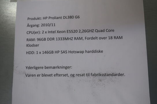 Rackserver HP Model:  PROLIANT DL380 G6