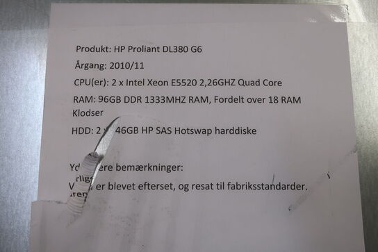 Rackserver HP Model:  PROLIANT DL380 G6