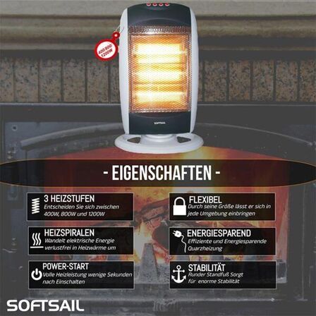 Softsail oscillerende halogenvarmer 400-800-1200w(ubrugt)