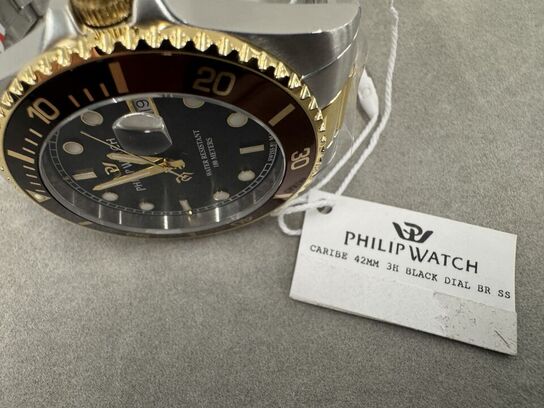 Armbåndsur PHILIP WATCH CARIBE 42MM 3H BLACK DIAL BR SS
