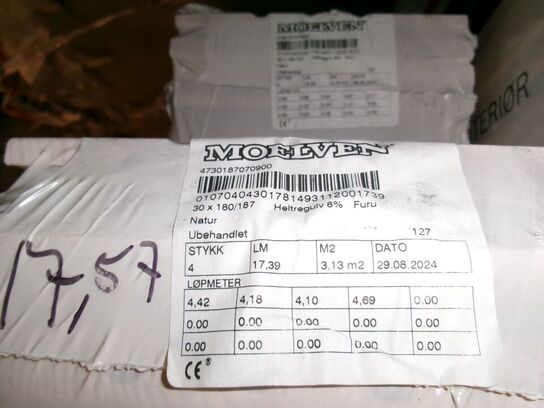 28,81 m2 Fyrretræsgulv, massiv